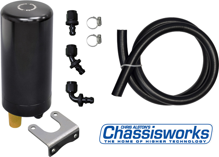 Billet-aluminum vented canister with mount and hose kit